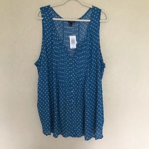 NWT Torrid Teal Dot Pin-tuck Tank Size 3